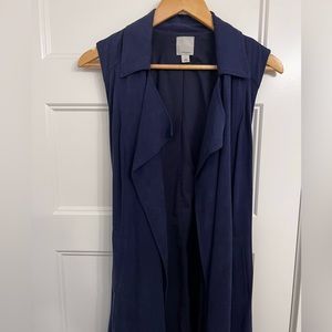 Navy blue tie waist long coat vest size S